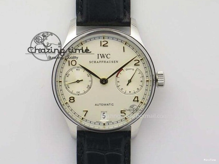 MIROTIME 0122 Sustainable Portuguese IW5444 SS White Dial RG Numbers On Brown Leather Strap A 7256